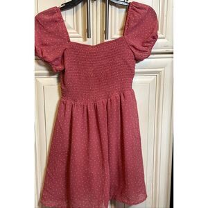Nordstrom Girls Puff Sleeve Smocked Bodice Micro Dot Dress Mauve Size L/10-12